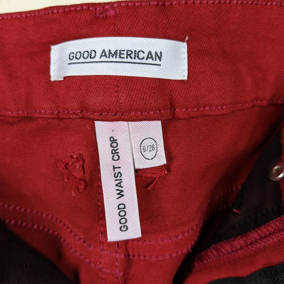 Good American Womens Jeans 6 28 Red Good Waist Crop Shimmer Cut Off Cuff Pants - Picture 11 of 13